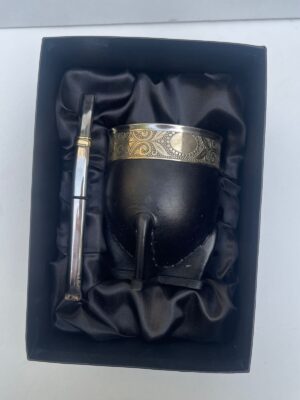 Mate Imperial de cuero y alpaca + caja presentación premium + bombilla acero con dije