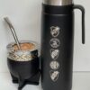 Combo Termo Negro + Imperial de cuero, alpaca y calabaza con bombilla y GRABADO PERSONALIZADO