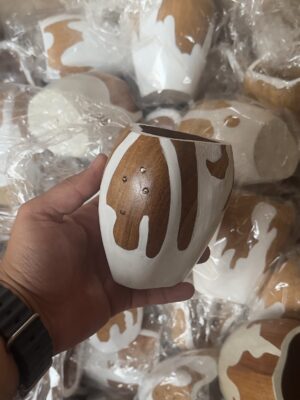 Mate ranchero moldeado y pintado a mano trabajo todo artesanal manchas blancas