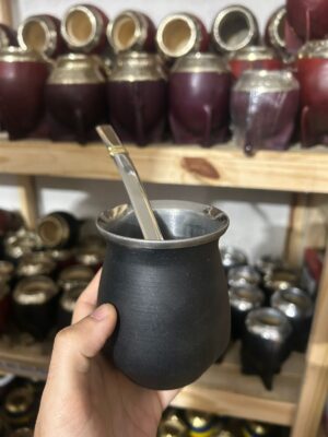 vaso térmico con vuelo, interior térmico inox GRABADOS + bombilla chata con dije de bronce
