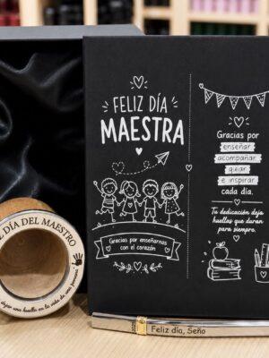 BOX DIA DE LA MAESTRA: CAJA PRESENTACIÓN, CAMIONERO BRILLOSO Y BOMBILLA CHATA [TODO GRABADO]